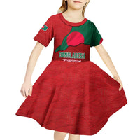 Bangladesh Kid Short Sleeve Dress with National Flag Design and Bengali Script