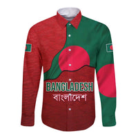 Bangladesh Long Sleeve Button Shirt with National Flag Design and Bengali Script