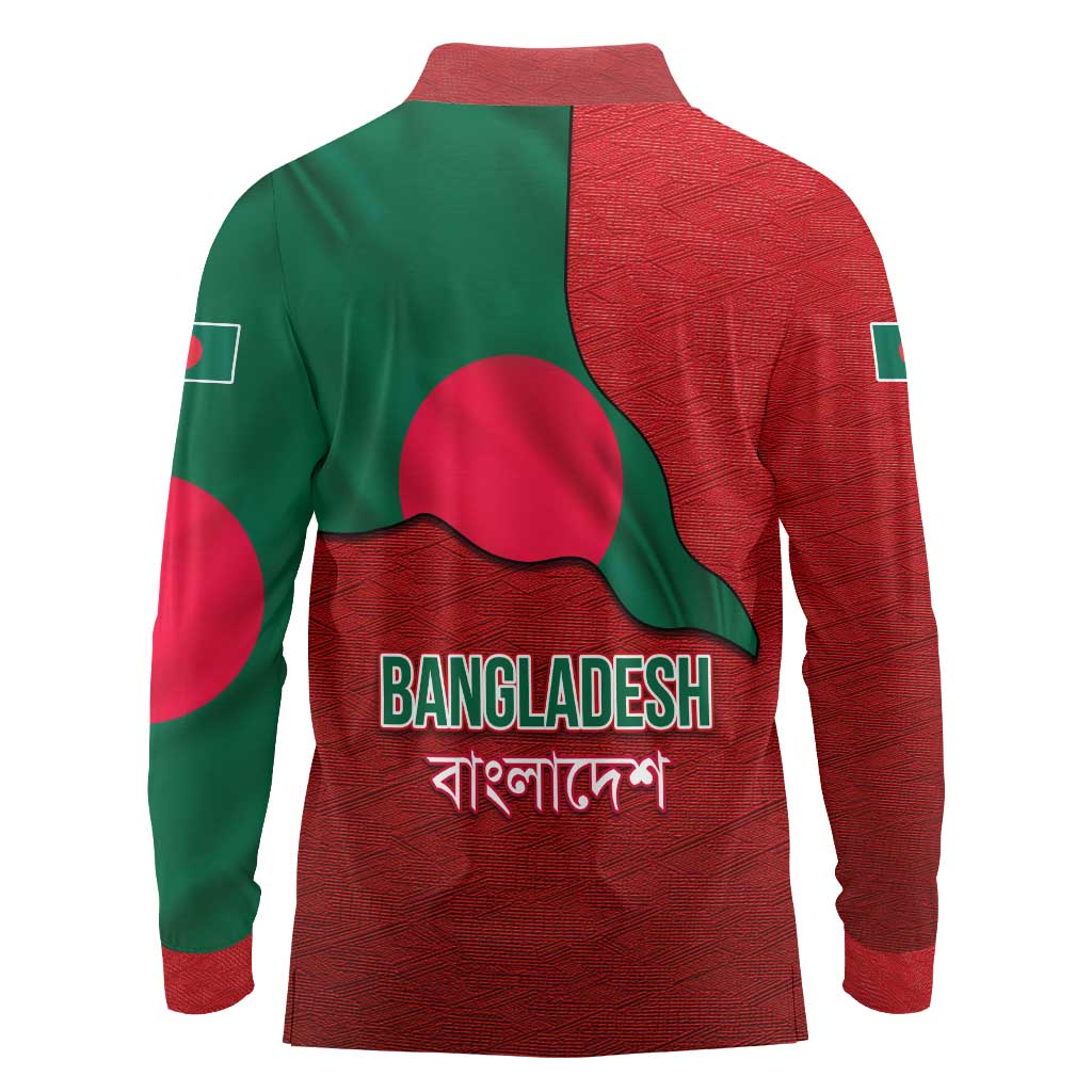 Bangladesh Long Sleeve Polo Shirt with National Flag Design and Bengali Script