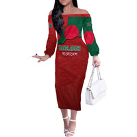 Bangladesh Off The Shoulder Long Sleeve Dress with National Flag Design and Bengali Script