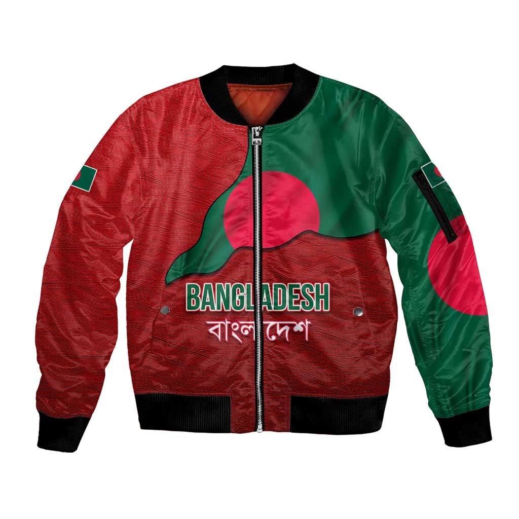 Bangladesh Sleeve Zip Bomber Jacket with National Flag Design and Bengali Script