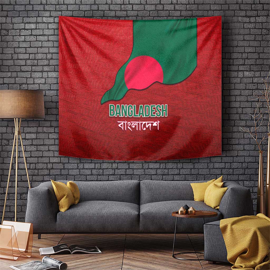 Bangladesh Tapestry with National Flag Design and Bengali Script