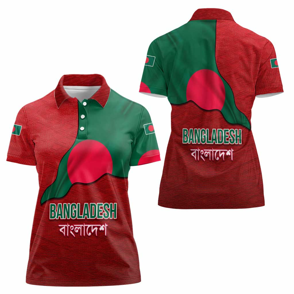 Bangladesh Women Polo Shirt with National Flag Design and Bengali Script