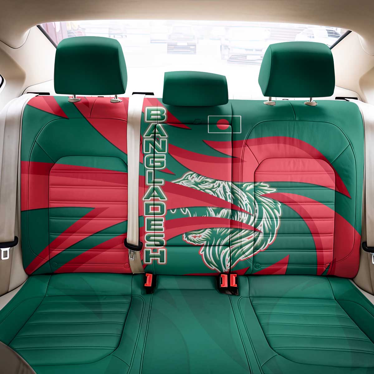 Bangladesh Back Car Seat Cover with Tiger Bengal Design and National Emblem Motif