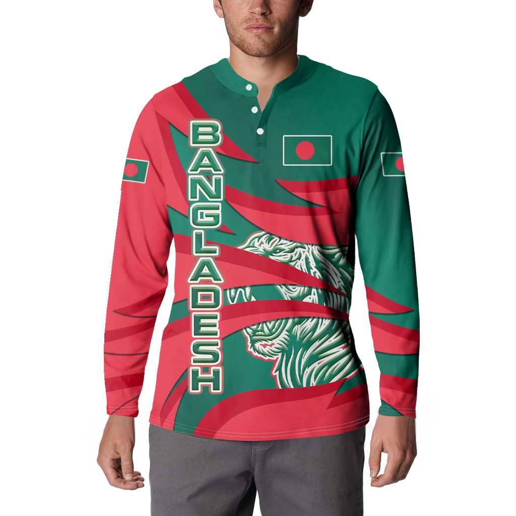 Bangladesh Button Sweatshirt with Tiger Bengal Design and National Emblem Motif
