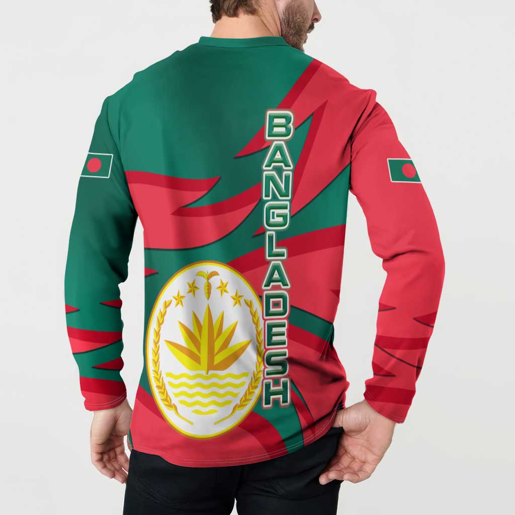 Bangladesh Button Sweatshirt with Tiger Bengal Design and National Emblem Motif