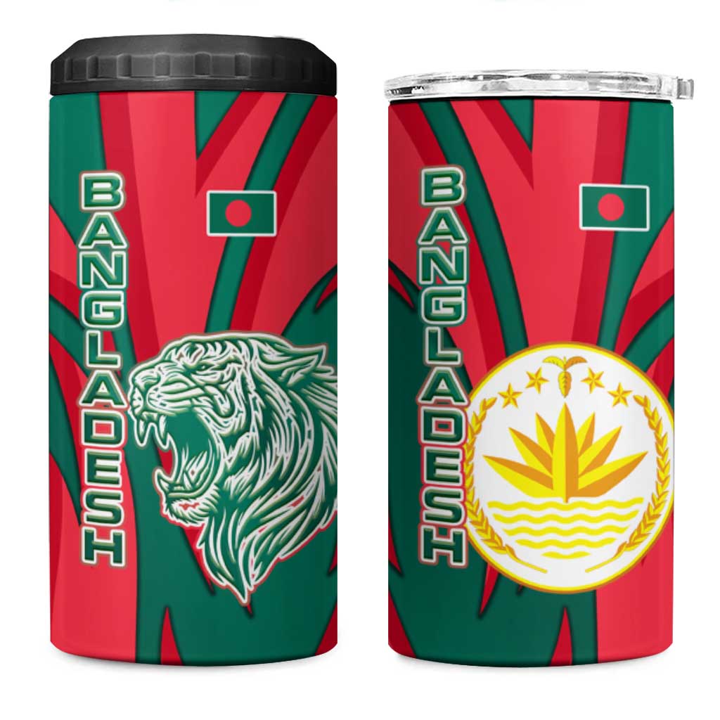 Bangladesh 4 in 1 Can Cooler Tumbler with Tiger Bengal Design and National Emblem Motif
