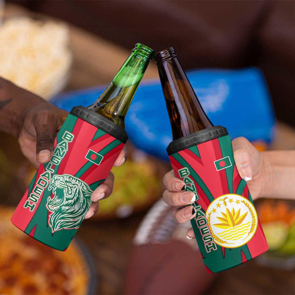 Bangladesh 4 in 1 Can Cooler Tumbler with Tiger Bengal Design and National Emblem Motif