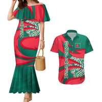 Bangladesh Couples Matching Mermaid Dress and Hawaiian Shirt with Tiger Bengal Design and National Emblem Motif