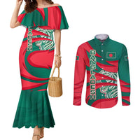 Bangladesh Couples Matching Mermaid Dress and Long Sleeve Button Shirt with Tiger Bengal Design and National Emblem Motif