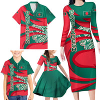 Bangladesh Family Matching Long Sleeve Bodycon Dress and Hawaiian Shirt with Tiger Bengal Design and National Emblem Motif