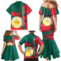 Bangladesh Family Matching Mermaid Dress and Hawaiian Shirt with Tiger Bengal Design and National Emblem Motif
