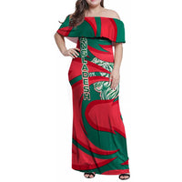Bangladesh Family Matching Off Shoulder Maxi Dress and Hawaiian Shirt with Tiger Bengal Design and National Emblem Motif