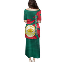 Bangladesh Family Matching Puletasi and Hawaiian Shirt with Tiger Bengal Design and National Emblem Motif