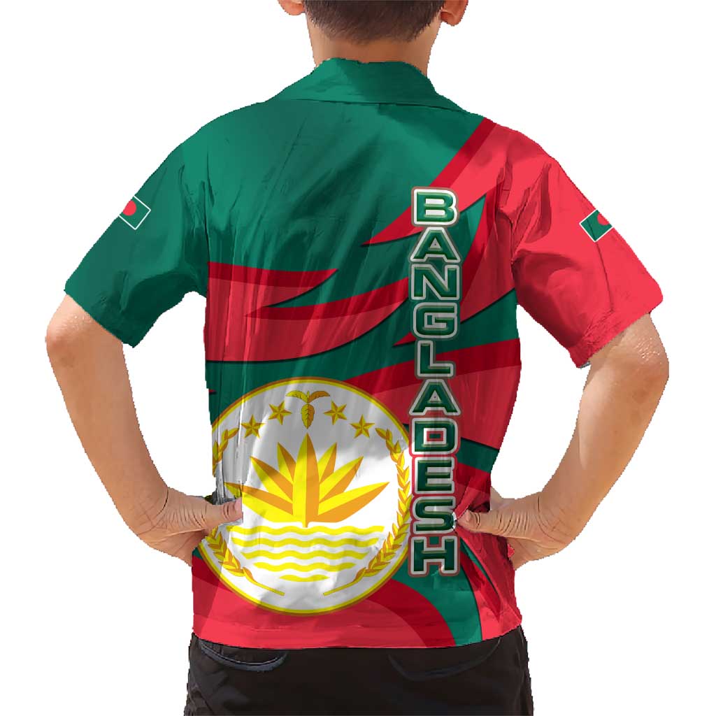 Bangladesh Family Matching Short Sleeve Bodycon Dress and Hawaiian Shirt with Tiger Bengal Design and National Emblem Motif