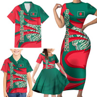 Bangladesh Family Matching Short Sleeve Bodycon Dress and Hawaiian Shirt with Tiger Bengal Design and National Emblem Motif