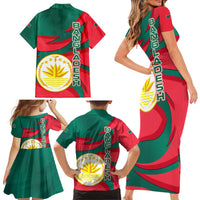Bangladesh Family Matching Short Sleeve Bodycon Dress and Hawaiian Shirt with Tiger Bengal Design and National Emblem Motif