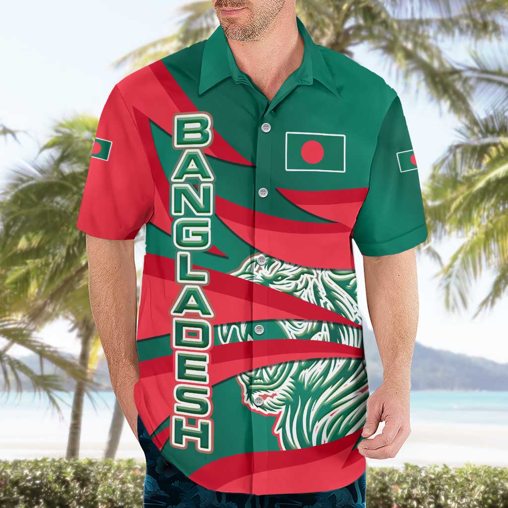 Bangladesh Hawaiian Shirt with Tiger Bengal Design and National Emblem Motif