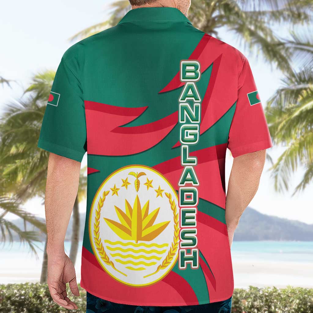 Bangladesh Hawaiian Shirt with Tiger Bengal Design and National Emblem Motif