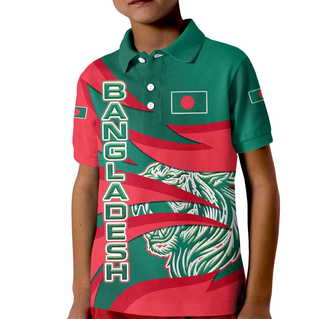 Bangladesh Kid Polo Shirt with Tiger Bengal Design and National Emblem Motif