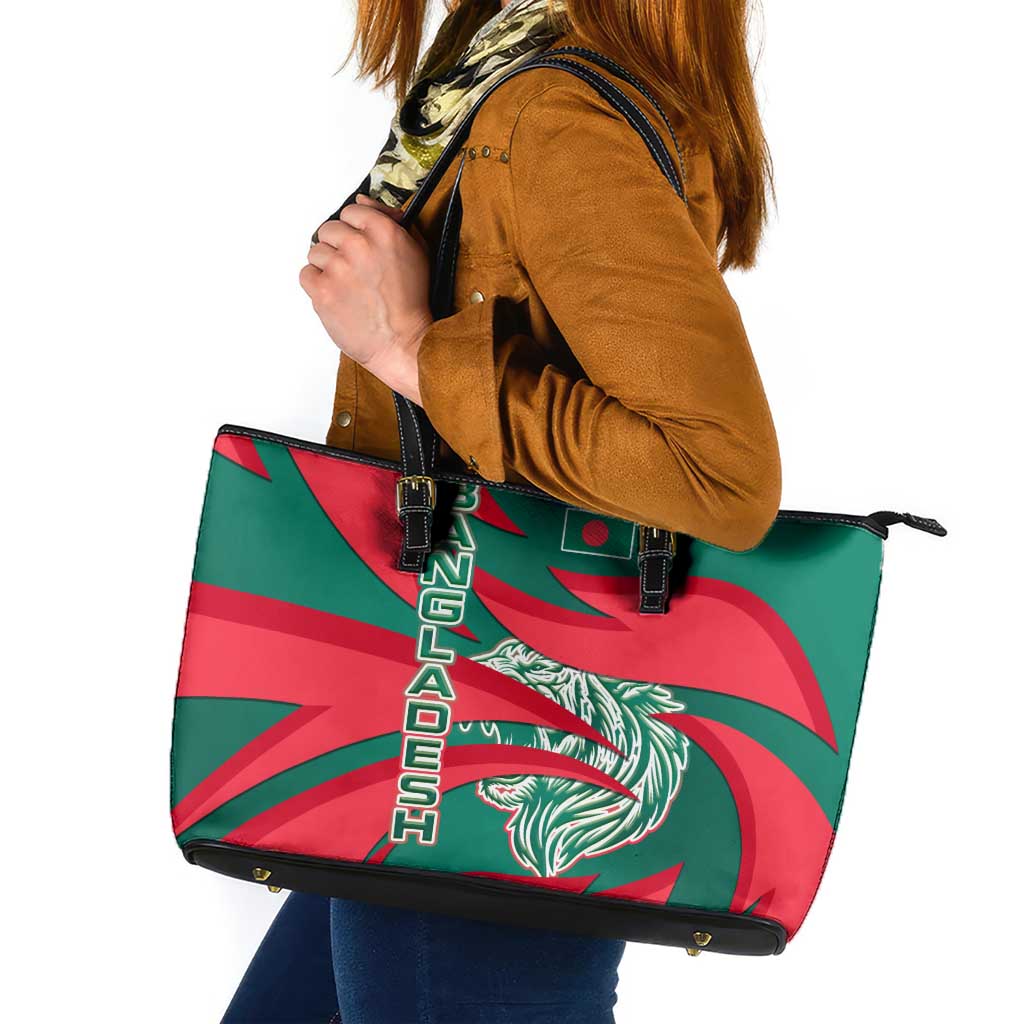 Bangladesh Leather Tote Bag with Tiger Bengal Design and National Emblem Motif