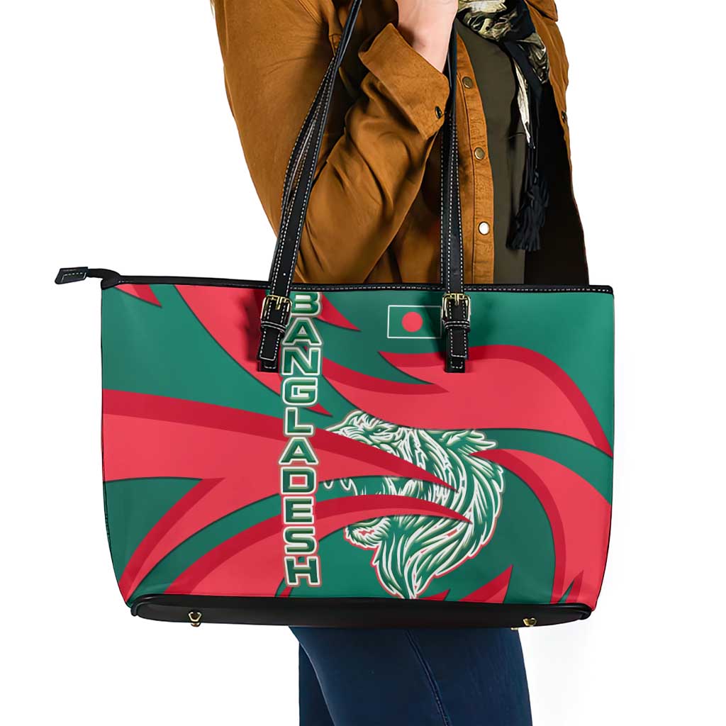 Bangladesh Leather Tote Bag with Tiger Bengal Design and National Emblem Motif