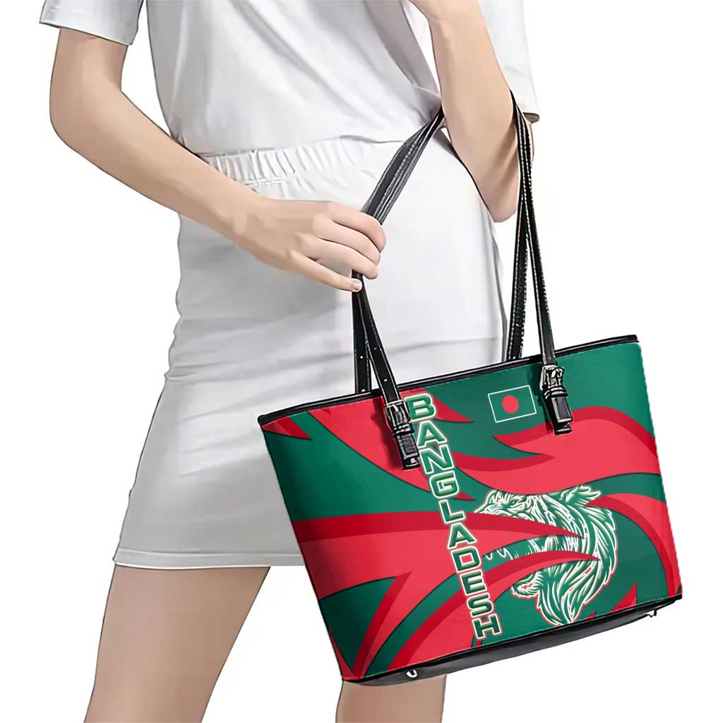 Bangladesh Leather Tote Bag with Tiger Bengal Design and National Emblem Motif