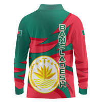 Bangladesh Long Sleeve Polo Shirt with Tiger Bengal Design and National Emblem Motif