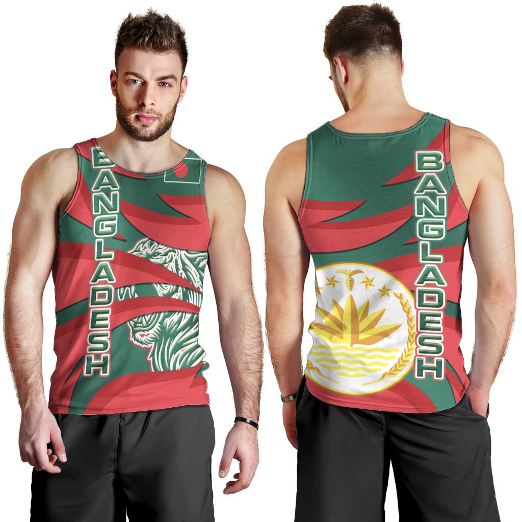 Bangladesh Men Tank Top with Tiger Bengal Design and National Emblem Motif