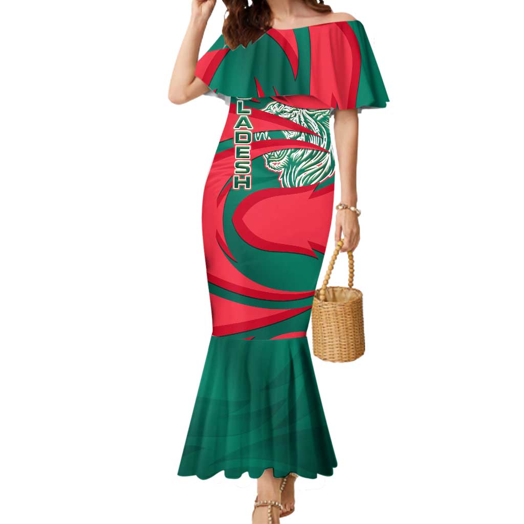 Bangladesh Mermaid Dress with Tiger Bengal Design and National Emblem Motif