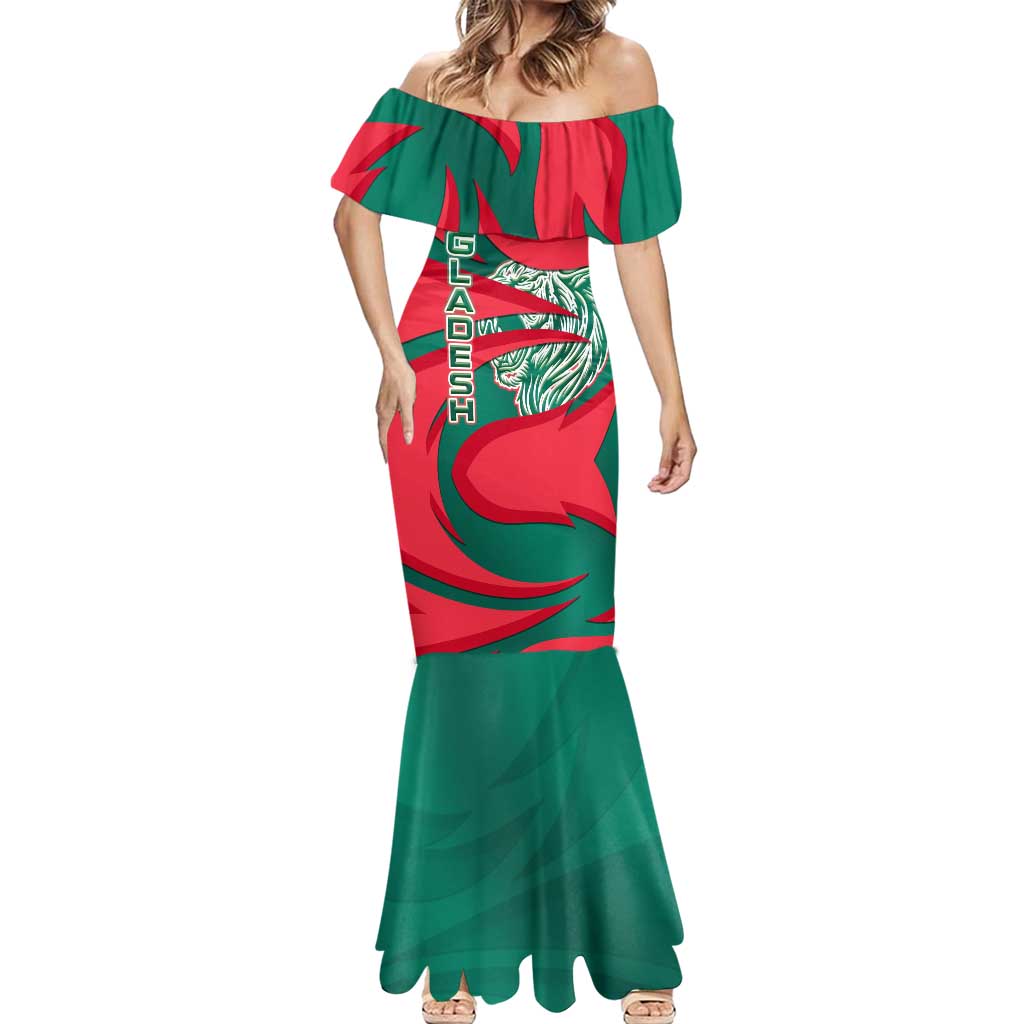 Bangladesh Mermaid Dress with Tiger Bengal Design and National Emblem Motif