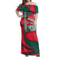 Bangladesh Off Shoulder Maxi Dress with Tiger Bengal Design and National Emblem Motif