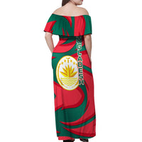 Bangladesh Off Shoulder Maxi Dress with Tiger Bengal Design and National Emblem Motif