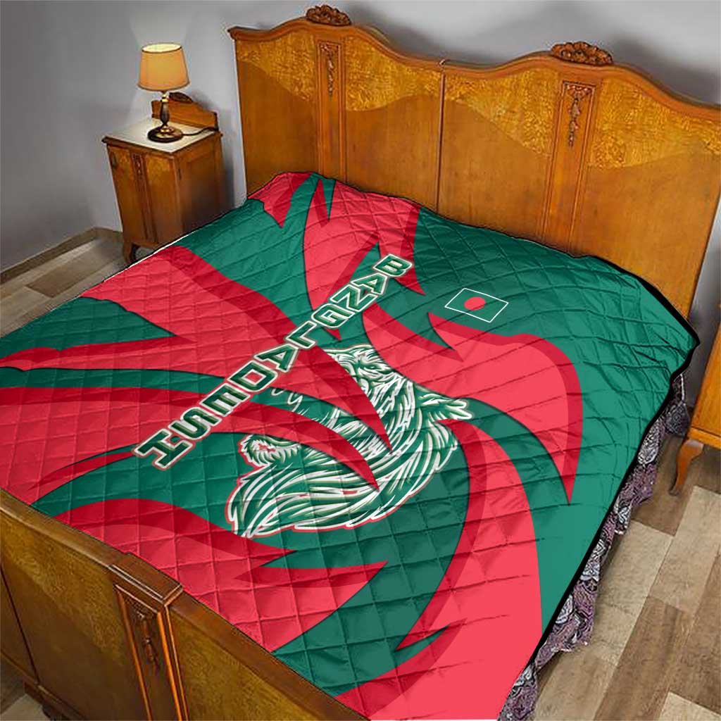 Bangladesh Quilt with Tiger Bengal Design and National Emblem Motif