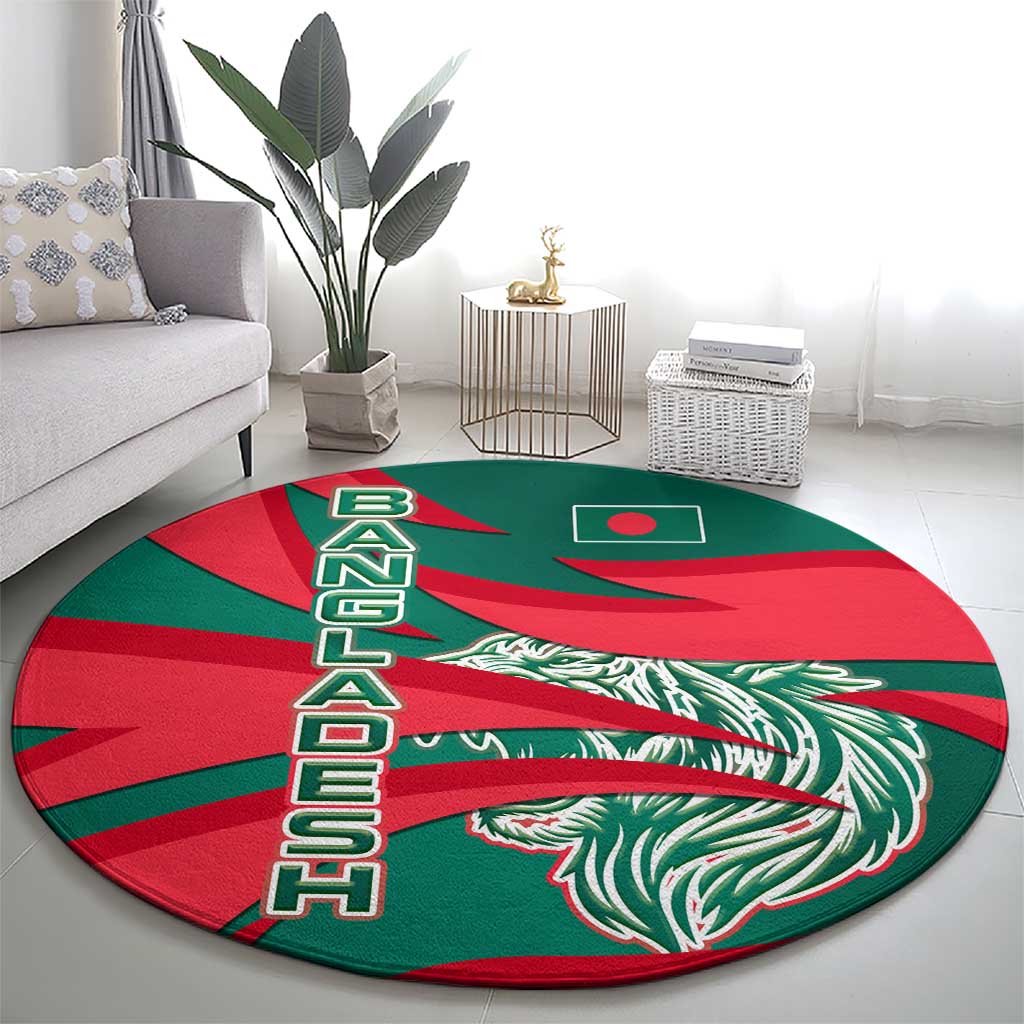 Bangladesh Round Carpet with Tiger Bengal Design and National Emblem Motif