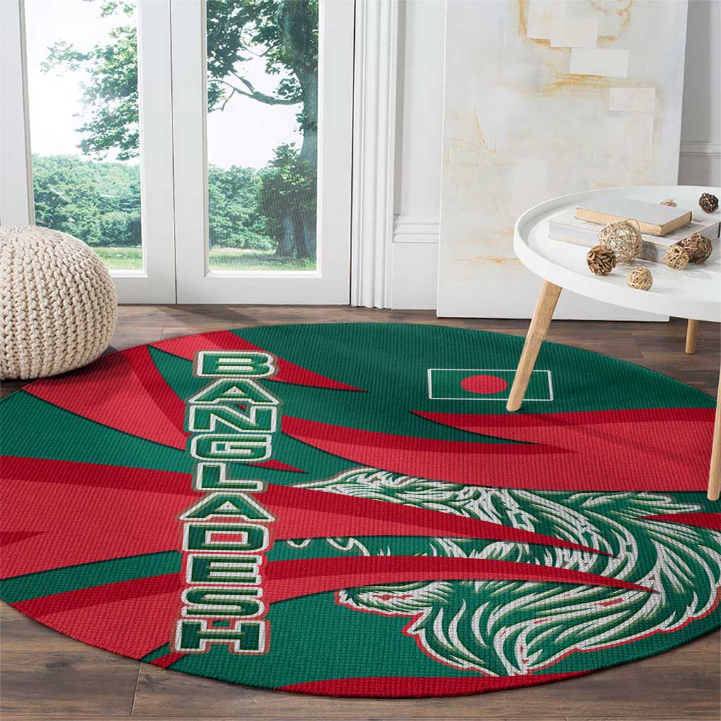 Bangladesh Round Carpet with Tiger Bengal Design and National Emblem Motif