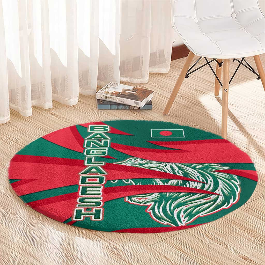 Bangladesh Round Carpet with Tiger Bengal Design and National Emblem Motif