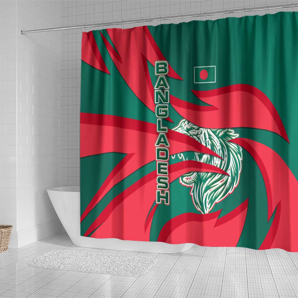 Bangladesh Shower Curtain with Tiger Bengal Design and National Emblem Motif