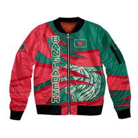 Bangladesh Sleeve Zip Bomber Jacket with Tiger Bengal Design and National Emblem Motif