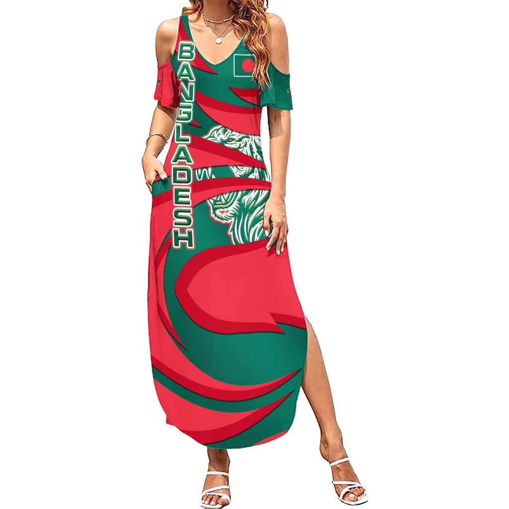 Bangladesh Summer Maxi Dress with Tiger Bengal Design and National Emblem Motif