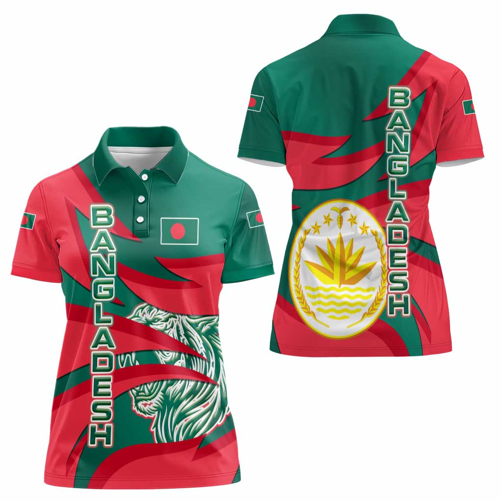 Bangladesh Women Polo Shirt with Tiger Bengal Design and National Emblem Motif
