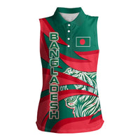 Bangladesh Women Sleeveless Polo Shirt with Tiger Bengal Design and National Emblem Motif