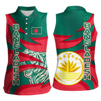 Bangladesh Women Sleeveless Polo Shirt with Tiger Bengal Design and National Emblem Motif