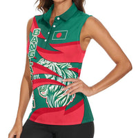 Bangladesh Women Sleeveless Polo Shirt with Tiger Bengal Design and National Emblem Motif