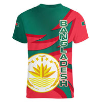 Bangladesh Women V-Neck T-Shirt with Tiger Bengal Design and National Emblem Motif