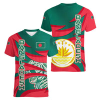 Bangladesh Women V-Neck T-Shirt with Tiger Bengal Design and National Emblem Motif