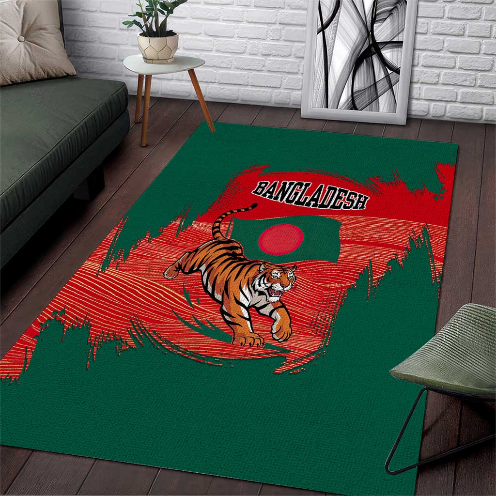 Bangladesh Flag Area Rug with Royal Bengal Tiger Design