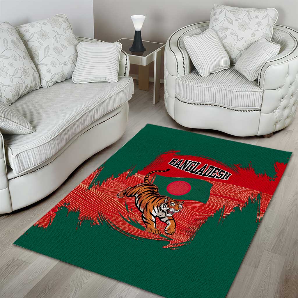 Bangladesh Flag Area Rug with Royal Bengal Tiger Design