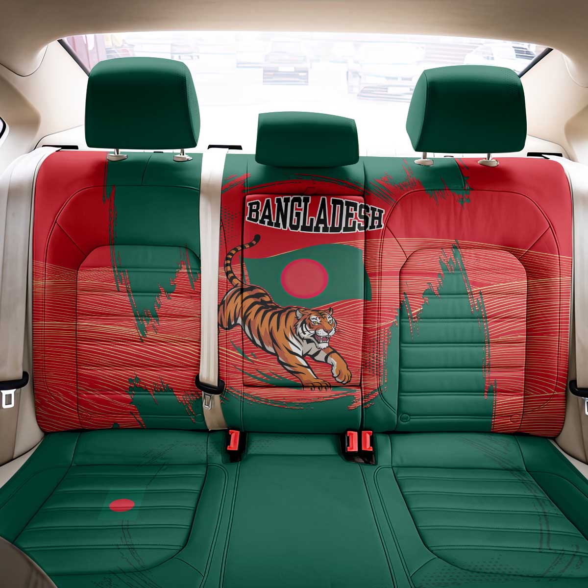 Bangladesh Flag Back Car Seat Cover with Royal Bengal Tiger Design