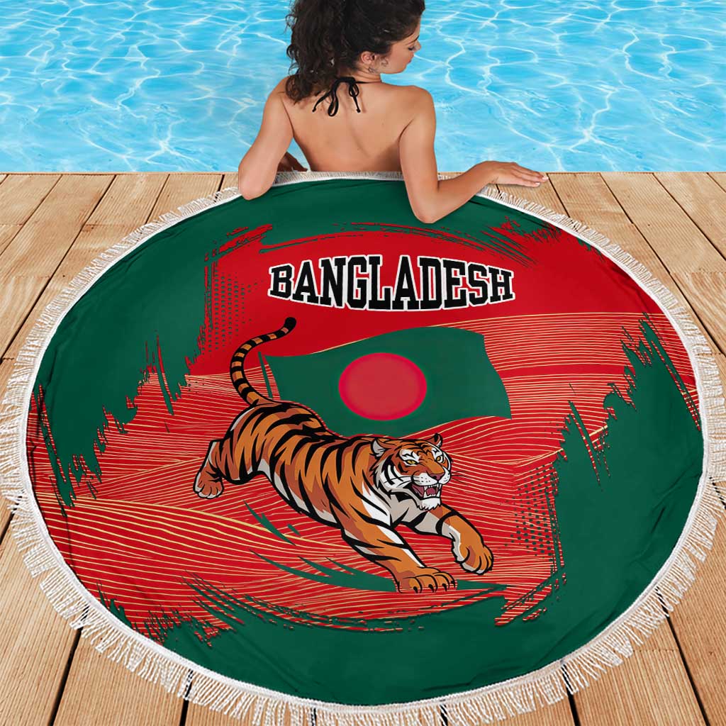Bangladesh Flag Beach Blanket with Royal Bengal Tiger Design